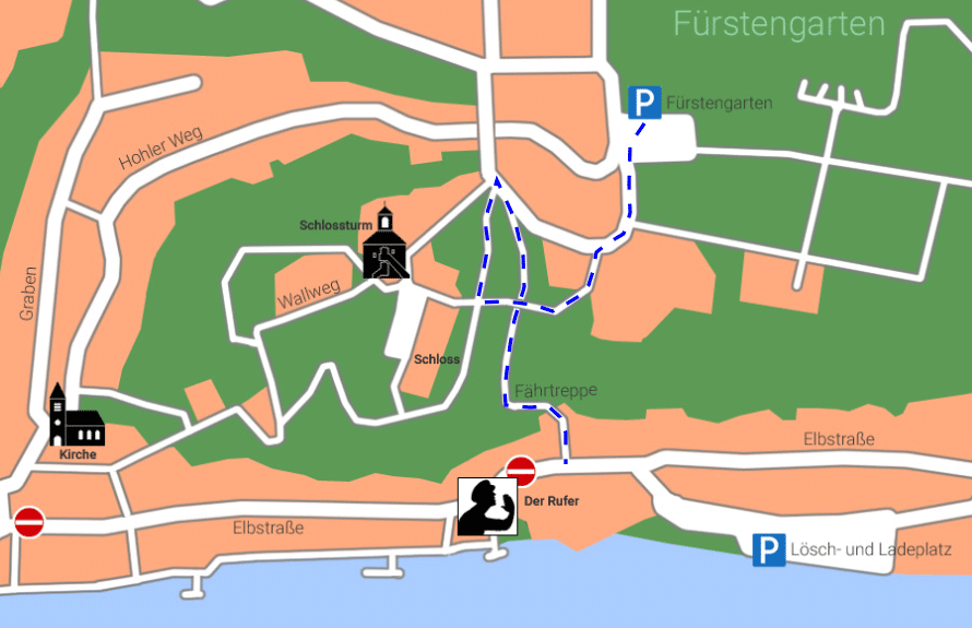 Der Weg vom Fürstengarten in die Altstadt Lauenburgkarte "Fährtreppe"